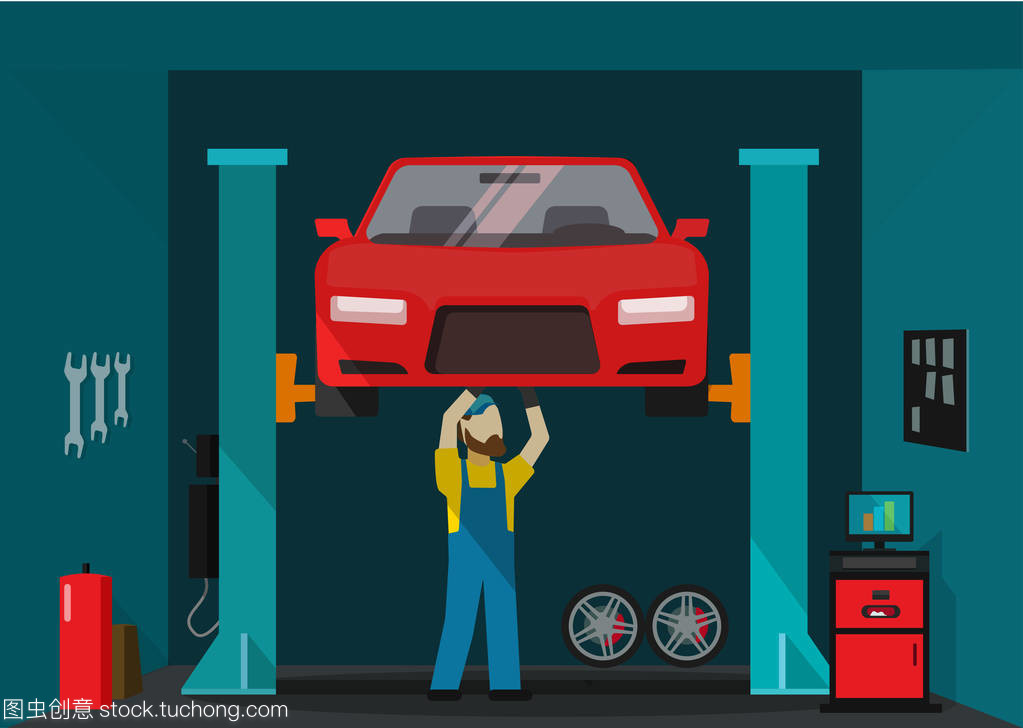 汽車維修服務(wù)中的車庫(kù)矢量圖示與機(jī)修工工作站的科學(xué)布局